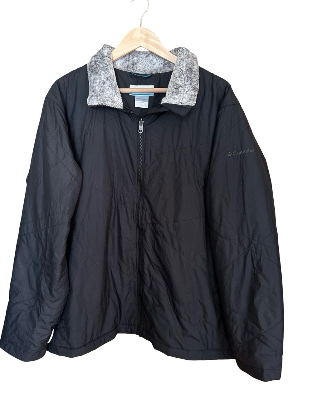 Columbia Lightweight Puffer Jacket Fleece Collar Black 3X